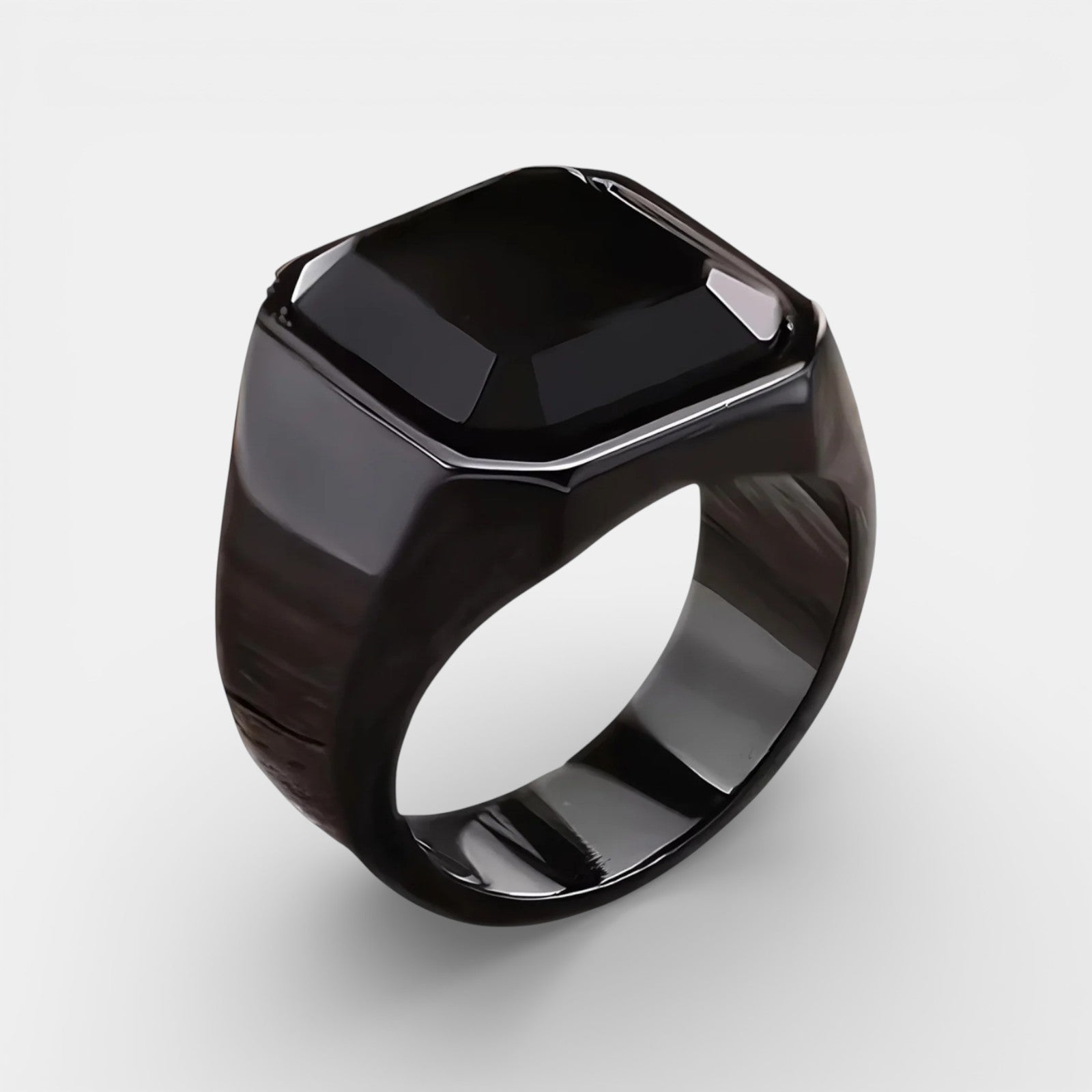 Noviqlo | Stainless Steel Square Signet Ring with Black Synthetic Stone